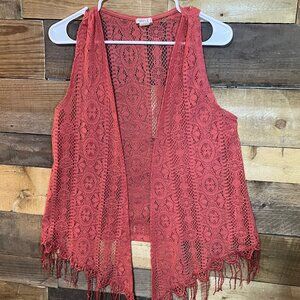 Self E Lace Rust colored Open Vest Size Small (Scarf NOT included)